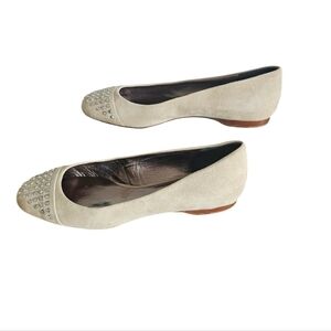 Max Mara suede ballet flat shoes nude color emblameshed with the rhinestones 38